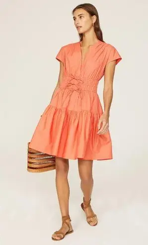 Derek Lam COLLECTIVE Orange Smocked Hourglass Tie Waist Mini Dress Size 44