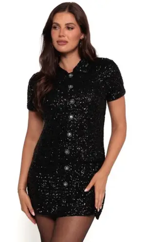 MABLE Anthropologie Black Sequin Mod Mini Dress Peter Pan Collar Party Small New