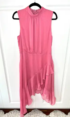 CeCe Sleeveless Pink Dusty Rose Mock Neck Ruffled Asymmetric Hem Midi Dress