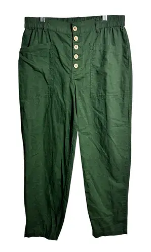 Lintico Linen Simple Button Fly Trouser HEIDI Women L Forest Green Coast Minimal Size L