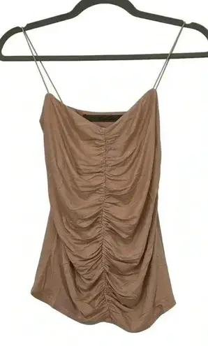 ENZA COSTA RUCHED CAMISOLE TOP SMALL DK NUDE VISCOSE LYCRA STRETCH TANK NWOT Tan