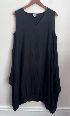 Match Point USA Linen Midi Dress oversized Lagenlook black layered sleeveless M Size M - Image 1