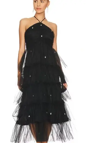 Likely Dress Women 2 Black Shane Tiered Tulle Halter Gown Rhinestone Embellished