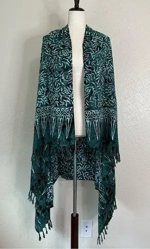 Boho Beachy Green Tie Dye Leaf Fringe Sarong or Beach Blanket