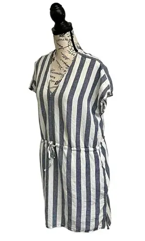 Rails Wren Vertical Stripe Dress L Blue White Mini Summer Linen Blend Sporty