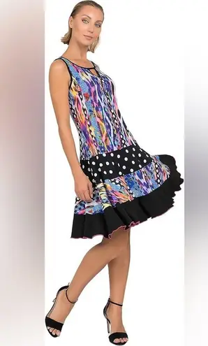 Joseph Ribkoff Woven,Dress Multicolor Patterned Dress with Polka Dot Skirt Size4