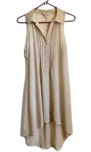 Decree Vintage Beige Sheer Sleeveless High Low Blouse