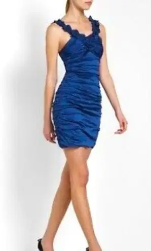 BCBGMAXAZRIA BCBG MEGAN RUCHED COBALT BLUE MINI COCKTAIL DRESS