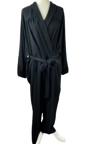 Eloquii Jumpsuit Women’s 22/24 Black Faux Wrap Shawl Neck Belted Long Sleeve