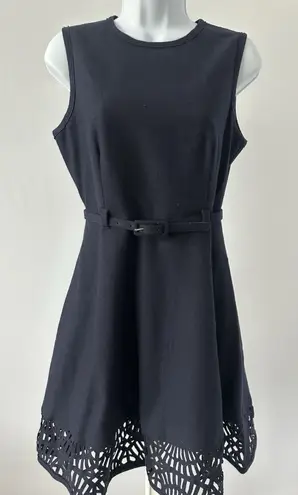 Susana Monaco Navy Wool Blend A Line Lattice Hem Dress by , Sz 4 (b48)