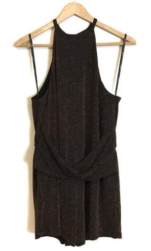 MINKPINK | Black & Gold Sparkle High Neck Romper - Image 2