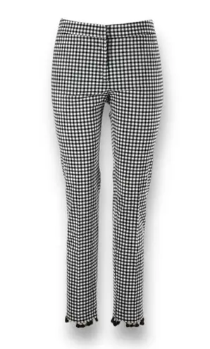 Josh & Arielle Dress Pants Black White High Waisted Plaid Gingham Pom Pom Hem Size XL