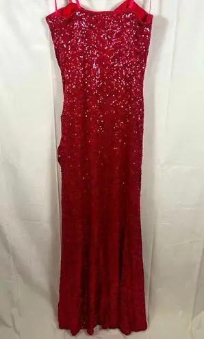 La Femme  Hot Pink Strapless Sequin Long Prom Gown Dress Rhinestone Accent 0