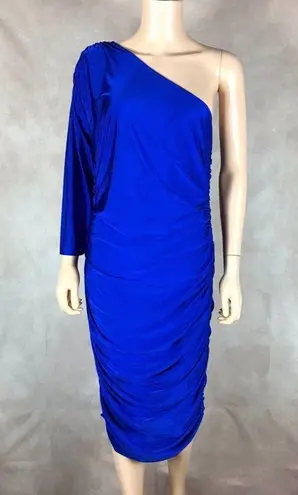 AX Paris Blue One Sleeve Slinky Ruched Midi Dress NWT