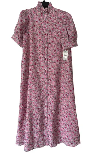 Hyacinth House Pink Multi Floral Puff Sleeve Maxi Dress Ruffle Collar Pockets M Size M