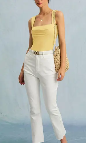 Rihoas Yellow Square Neck Ruched Tank Top