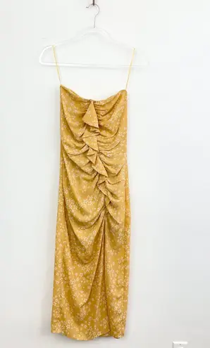 Likely Ali Yellow Star Strapless Ruffle Midi Dress