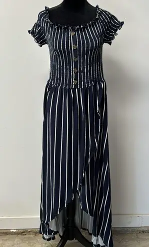 J for Justify Dress high low Short Sleeve split front Striped Navy And White 1X