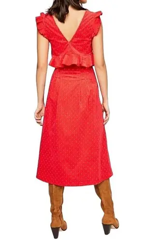 Free People  Love Fool Top Skirt Set Womens Size 10 Red Corduroy Printed Feminine