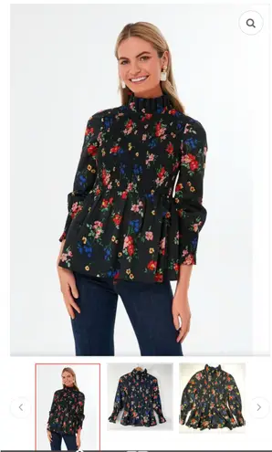 Tuckernuck  After Light Amaryllis Rowen FLORAL Top Smocked Peplum Size S - Image 2