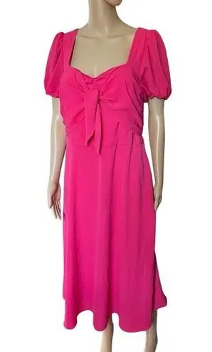 Maia Pink Preppy Barbie Cottagecore Puffer Sleeve Fit and Flare Midi Dress Size 14