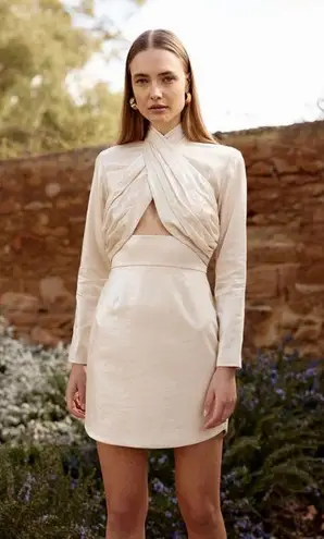 NEW KEEPSAKE emilio long sleeve mini dress in oyster size small / 4 wedding grad White