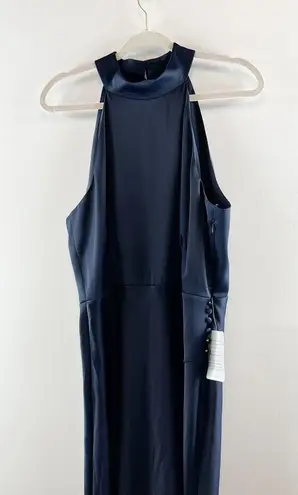 WAYF Halter Neck Sleeveless Slit Maxi Formal Gown Navy Blue XL