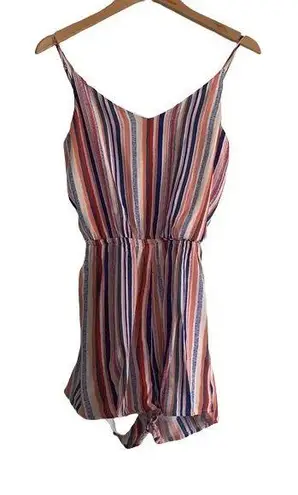 One Clothing  Los Angeles White Blue Orange Striped V-Neck Romper Size Small