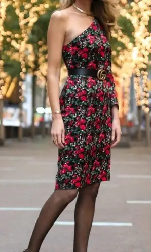 Club Monaco Red Rose Floral Velvet One Sleeve Sheath Dress Fancy Party Women’s 0