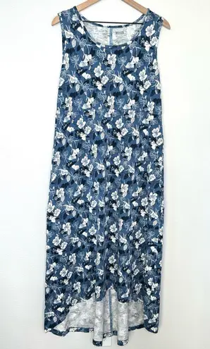 Duluth Trading Co. To 'n' Flow Floral Stretchy Knit Maxi Dress Blue Sz L Size L