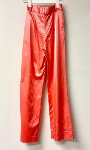 STAUD Bruco High Rise Pleated Wide Leg Trouser Pants Coral Sateen Womens 0