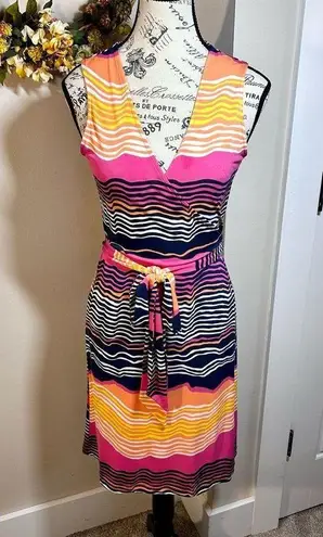 TORI RICHARD HAWAII Camilla True Wrap Sleeveless Striped Knit Jersey Dress XS Pink