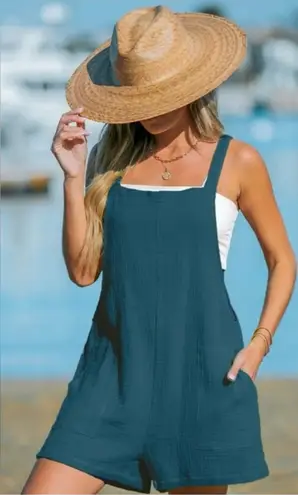Teal Sleeveless Romper with Pockets Blue Size XS