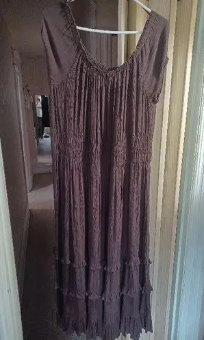 Chadwick's Crinkle Rayon Brown Dress, V-Neck, Pullover, Easy Drape Petite Large