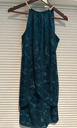 Kensie Teal velvet  dress with gold accent