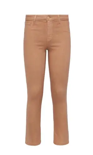L'Agence Micro Boot Stretch Tan Leather Look Coated Denim Jeans, Size 30