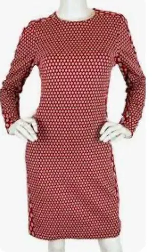 Worth New York Crew Neck Long Sleeve Red Black Tan Houndstooth Print Dress Sz 6