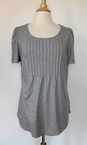 Solid Gray Pleated Short Sleeve Top Size L