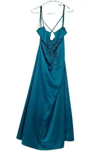 Jason Wu Dress Women Size Large Maxi Teal Crisscross Strappy Shoulder Tie Slip