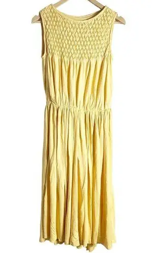 Vintage Yellow Smocked Pleated Sleeveless Midi Dress Size M Size M