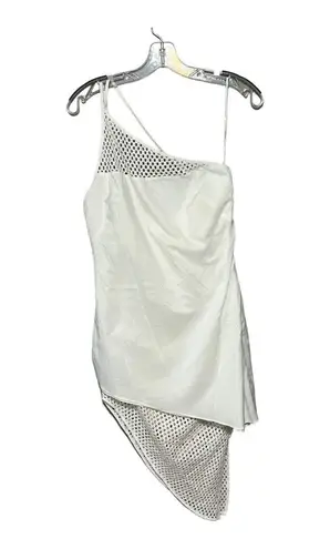 Amanda Uprichard Silva Dress White Ruched Netted Overlay One Shoulder Sexy Small