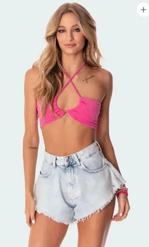 Edikted Pink Terry Tie Top