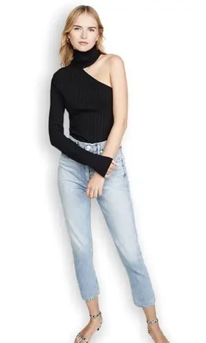 The Range Framed Ribbed Carved One Shoulder Black Turtleneck Top Size L NWT