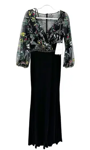 Mac Duggal 79379 Embroidered Illusion Puff Sleeve Column Gown 6 NEW