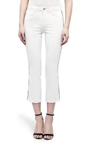 L'Agence Nadia Cropped Straight Jeans White Silver Tuxedo Stripe Stretch 25