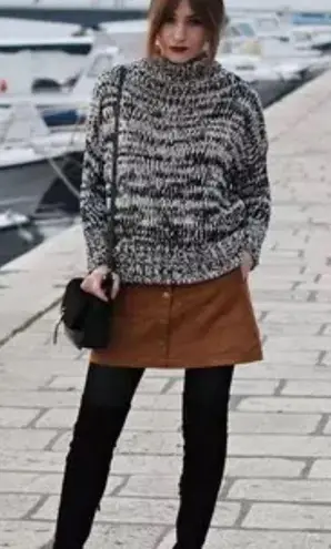 Intermix genuine goat leather brown retro A-line mini shirt