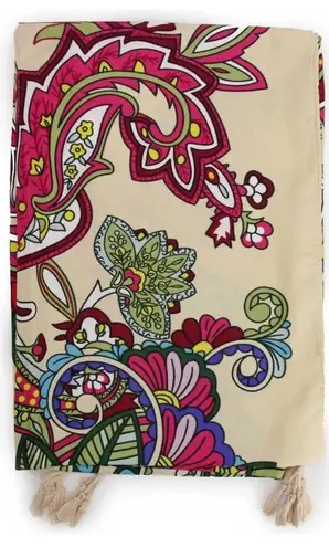 NEW Boho Floral Abstract Design Tasseled Rectangle Soft Chic Scarf L Cream Pink