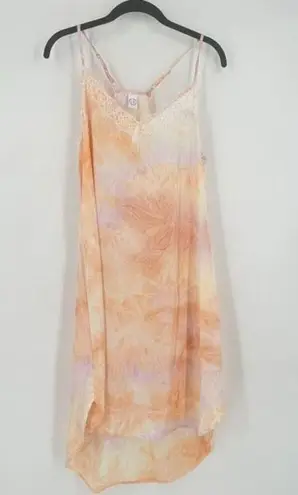 Boutique NWT  Peach & Purple Tie Dye Slip Dress Medium Lacey Satin Slinky Midi