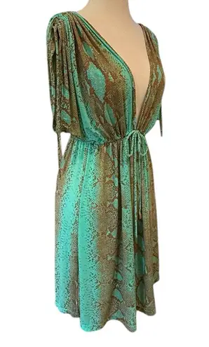 ViX by Paula Hermanny Snakeskin Print Beach Coverup Drawstring Deep V Neck Large Green