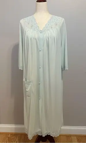 Vintage Shadowline Mint Sheer Rose Embroidered Housecoat Size L Green Size L